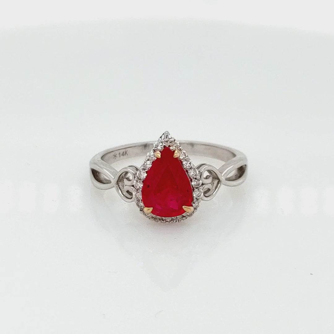 1.70 Cts Ruby and White Diamond Ring in 14K 2-Tone
