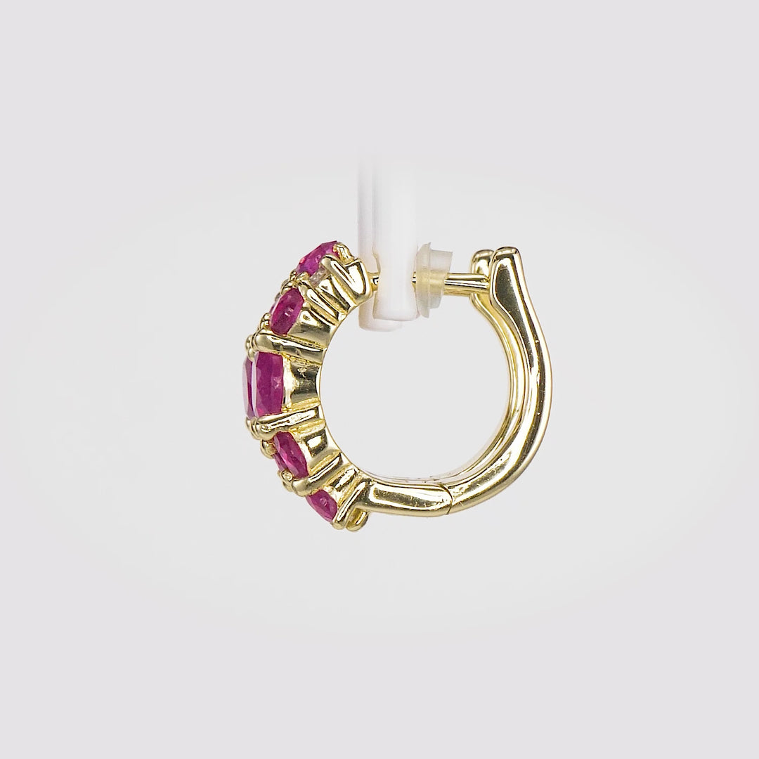3.07 Cts Ruby Hoop Earring With 0.20 Cts Lab Grown Diamond in 925 Silver