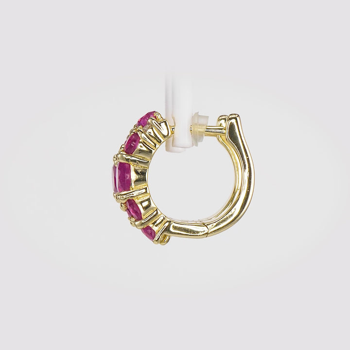 3.07 Cts Ruby Hoop Earring With 0.20 Cts Lab Grown Diamond in 925 Silver