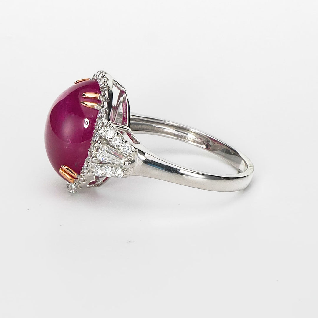 10.35 Cts Ruby and White Diamond Ring in 14K Two Tone