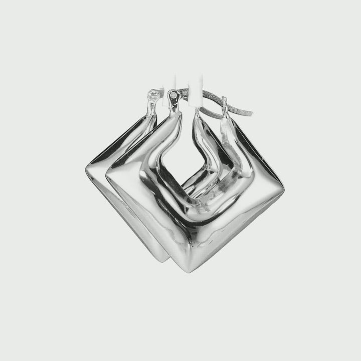 White Rhodium Plated Square Hoop Earring in 925 Silver