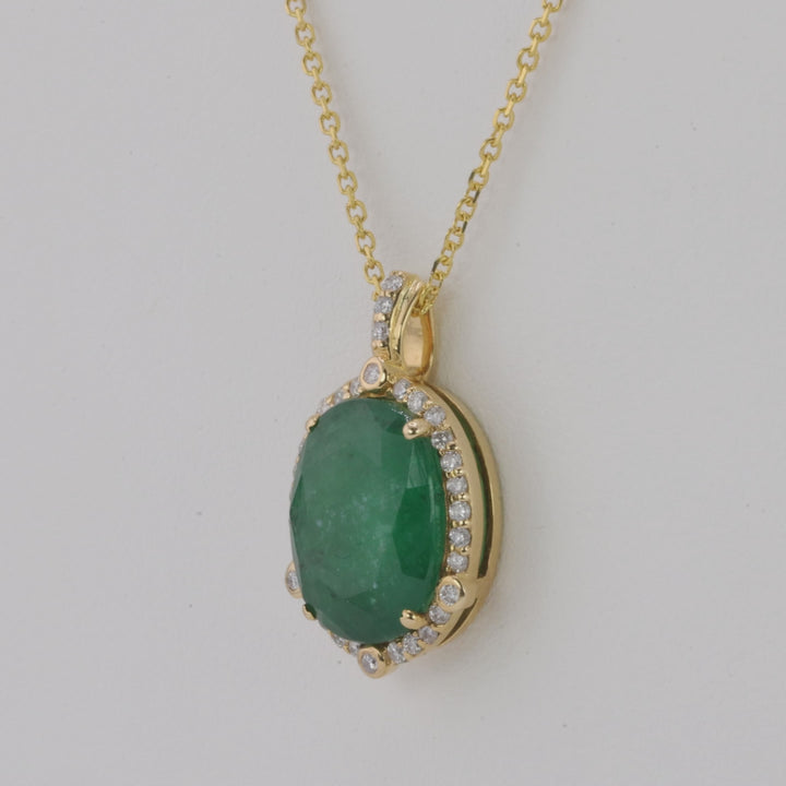 5.52 Cts Emerald and White Diamond Pendant in 14K Yellow Gold