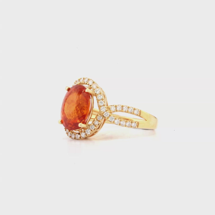 5.06 Cts Spessartite and White Diamond Ring in 14K Yellow Gold