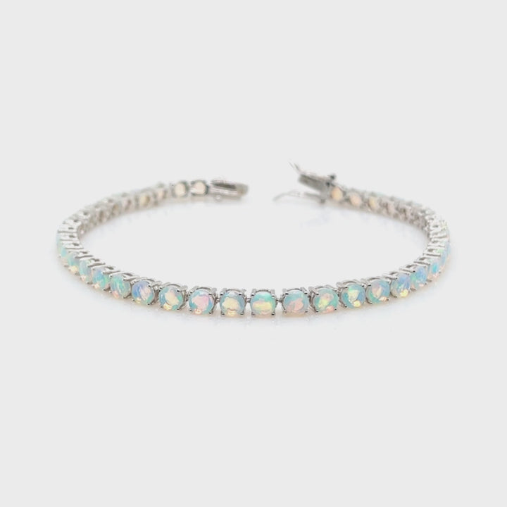 6.71 Cts White Opal Tennis Bracelet in 925 Sterling Silver