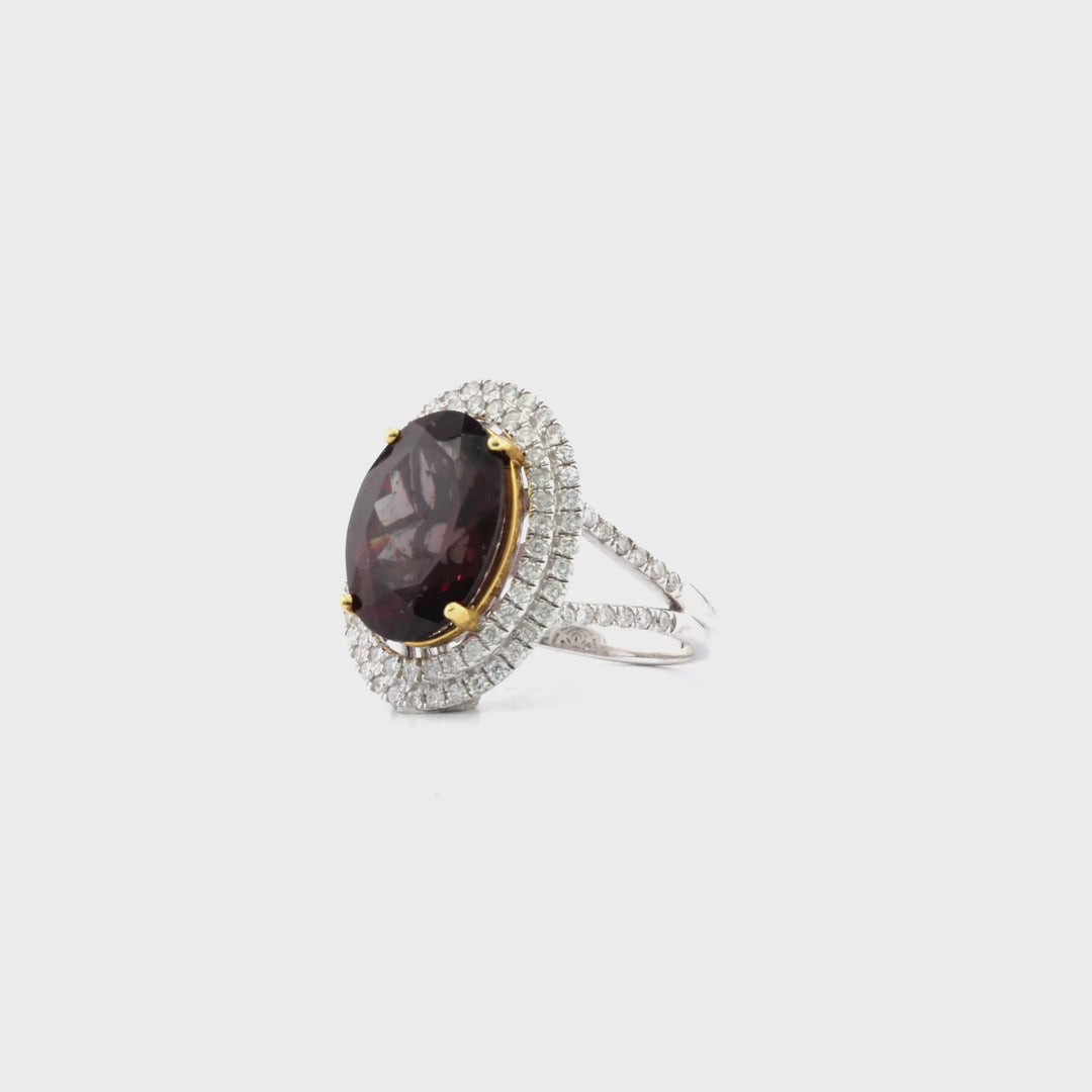 9.29 Cts Garnet and White Diamond Ring in 14K Two Tone
