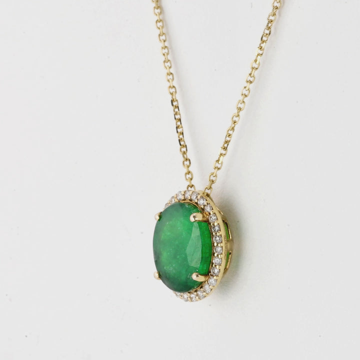 4.11 Cts Emerald and White Diamond Pendant in 14K Yellow Gold