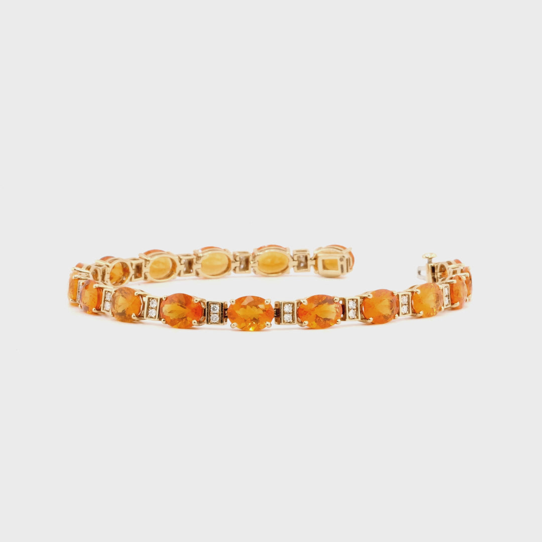 14.00 Cts Mexican Fire Opal and White Diamond Bracelet in 14K Yellow Gold