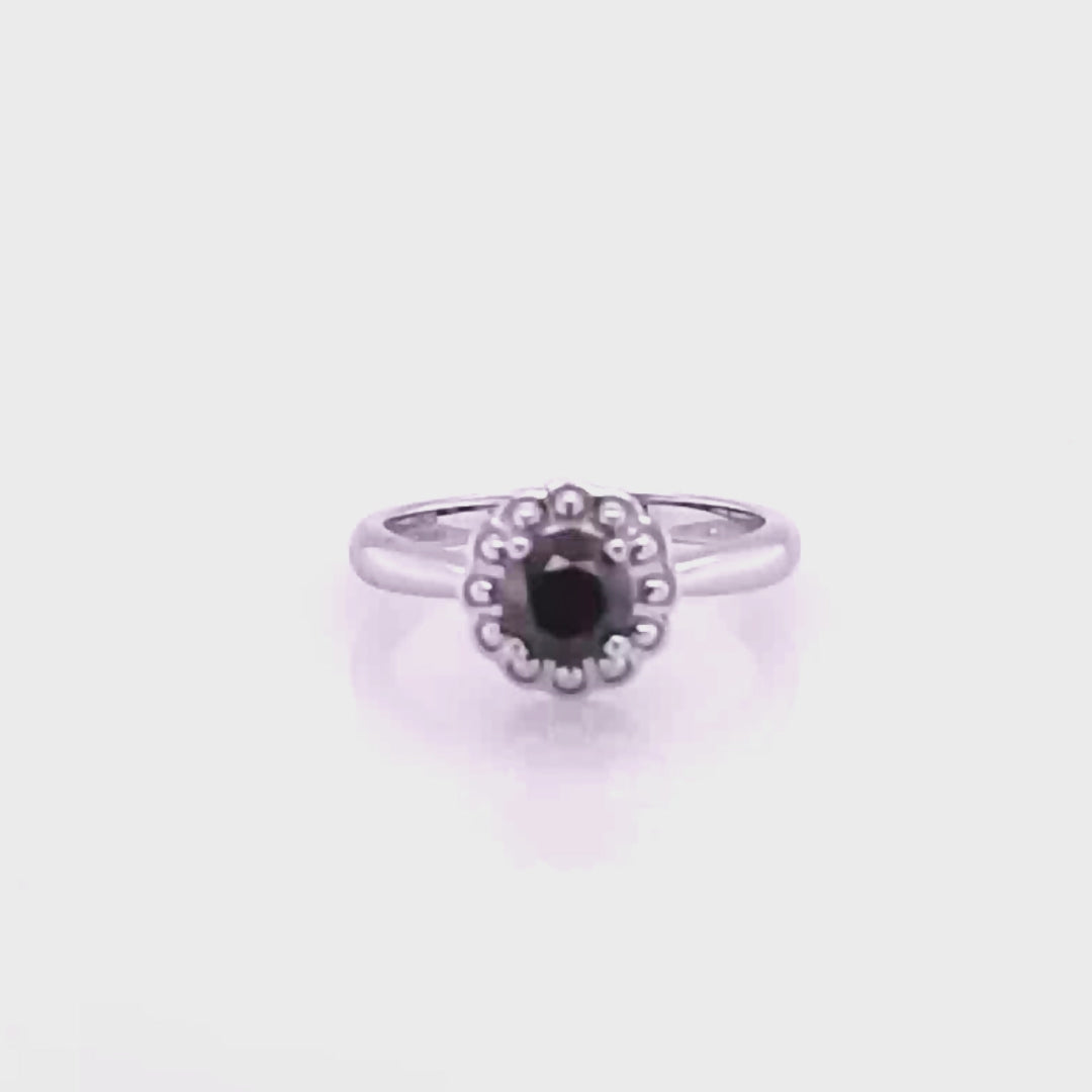 1.05 Cts Black Diamond Solitaire Ring in 925 Sterling Silver