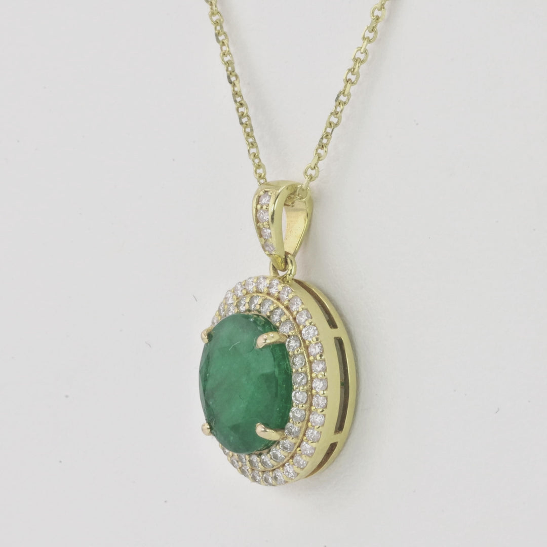 4.3 Cts Emerald and White Diamond Pendant in 14K Yellow Gold