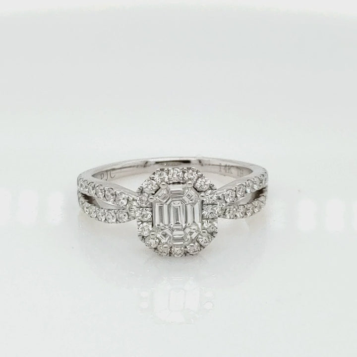 0.37 Cts Pie Cut Diamond and White Diamond Ring in 14K White Gold