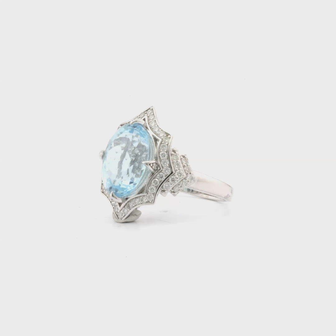 4.96 Cts Aquamarine and White Diamond Ring in 14K White Gold