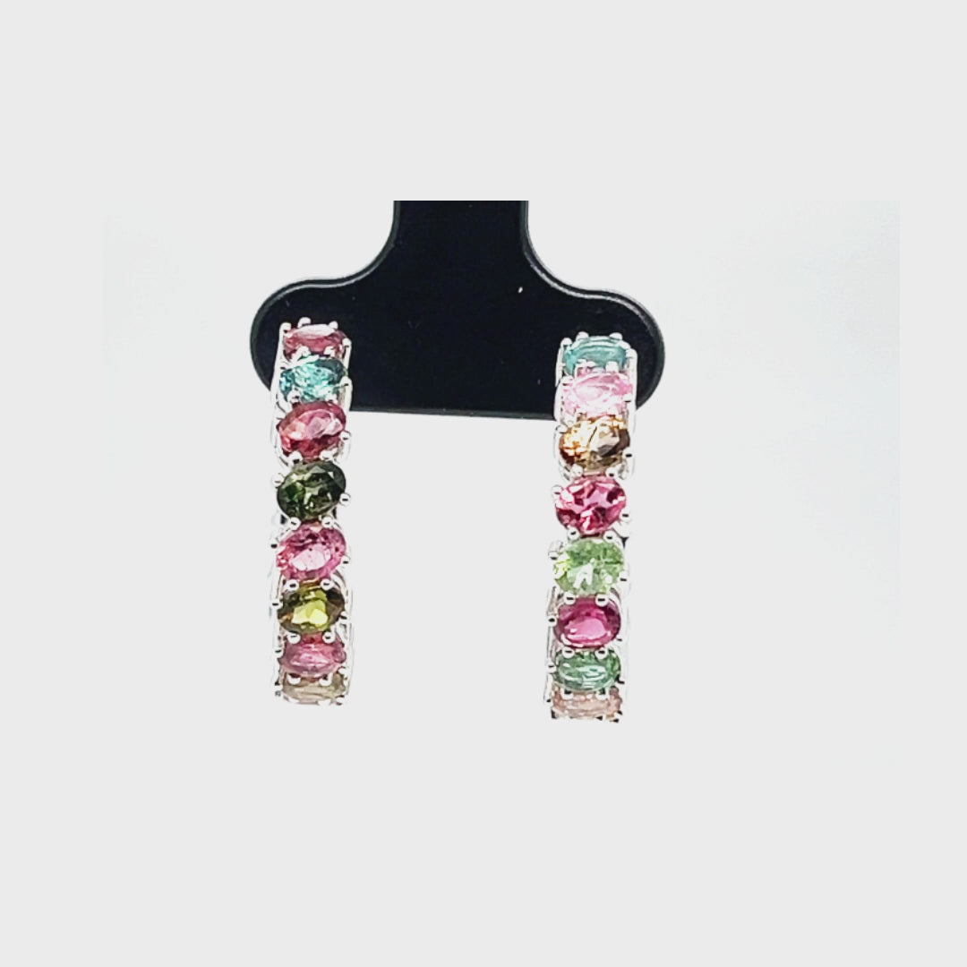 4.78 Cts Multi Tourmaline Hoop Earring in 925 Sterling Silver