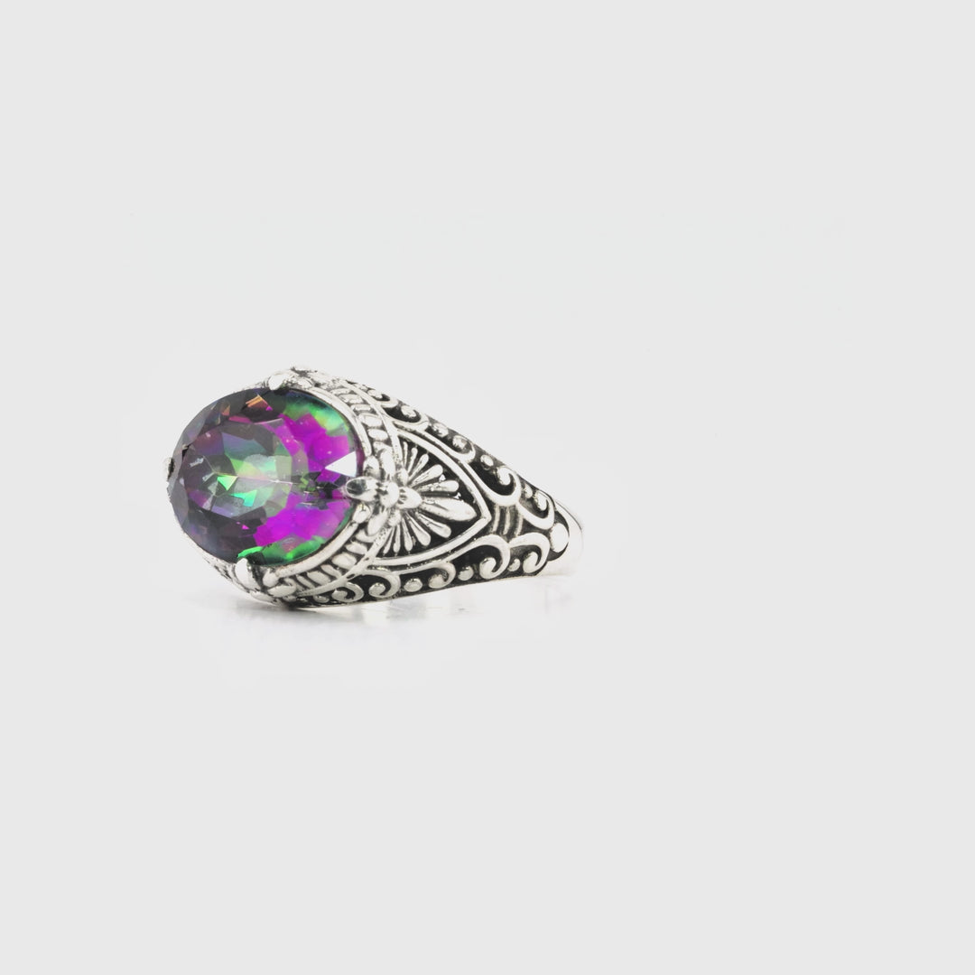 8.00 Cts Mystic Topaz Statement Ring in Oxidized 925 Silver