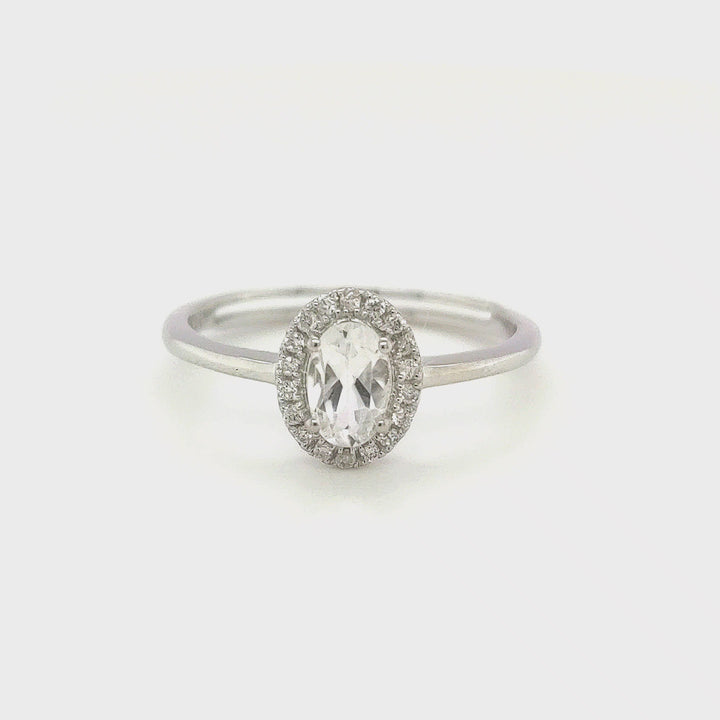 0.58 Cts White Topaz and White Diamond Ring in 14K White Gold