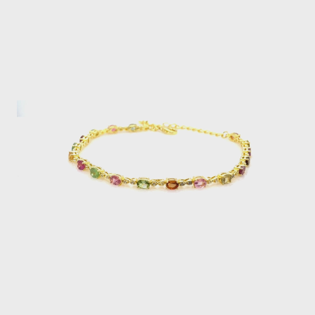 3.07 Cts Multi Tourmaline and White Zircon Tennis Bracelet in 925 Sterling Silver