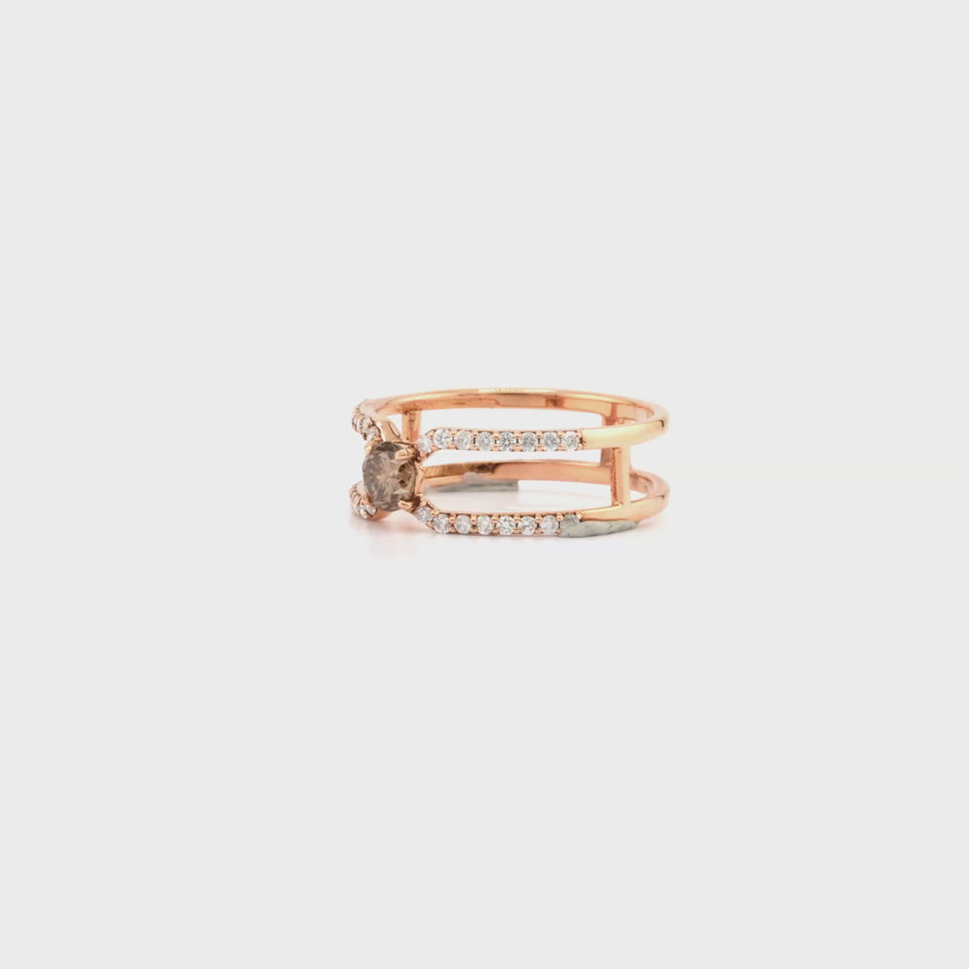 0.37 Cts Brown Diamond and White Diamond Ring in 14K Rose Gold