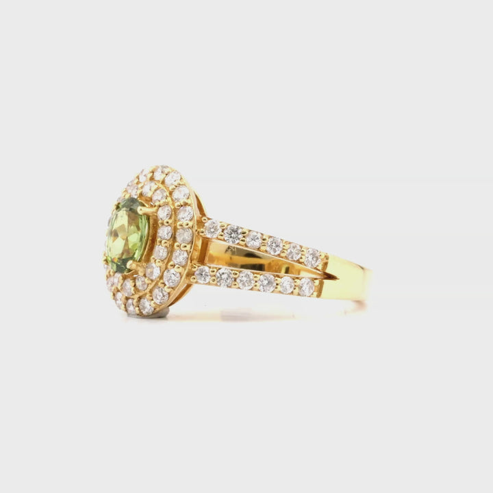 0.68 Cts Demantoid and White Diamond Ring in 14K Yellow Gold