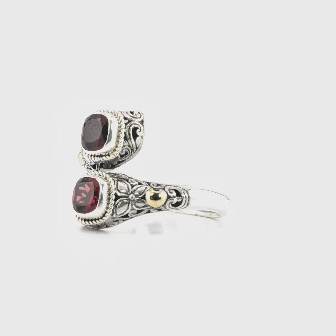 1.50 Cts Garnet Bypass Ring in Two Tone 925 Silver