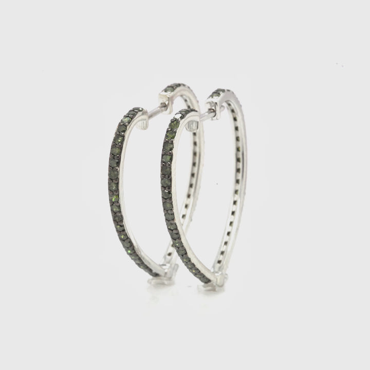 1.17 Cts Green Diamond Hoop Earring in 925 Two Tone