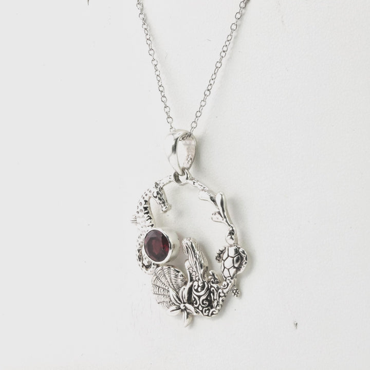 1.00 Cts Garnet Statement Pendant in Oxidized 925 Silver