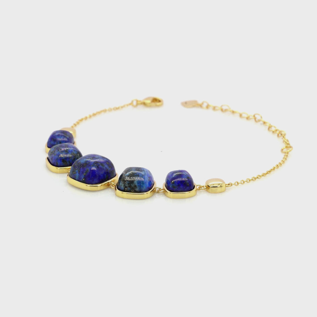 Lapis Lazuli 5 Stone Bracelet in Brass