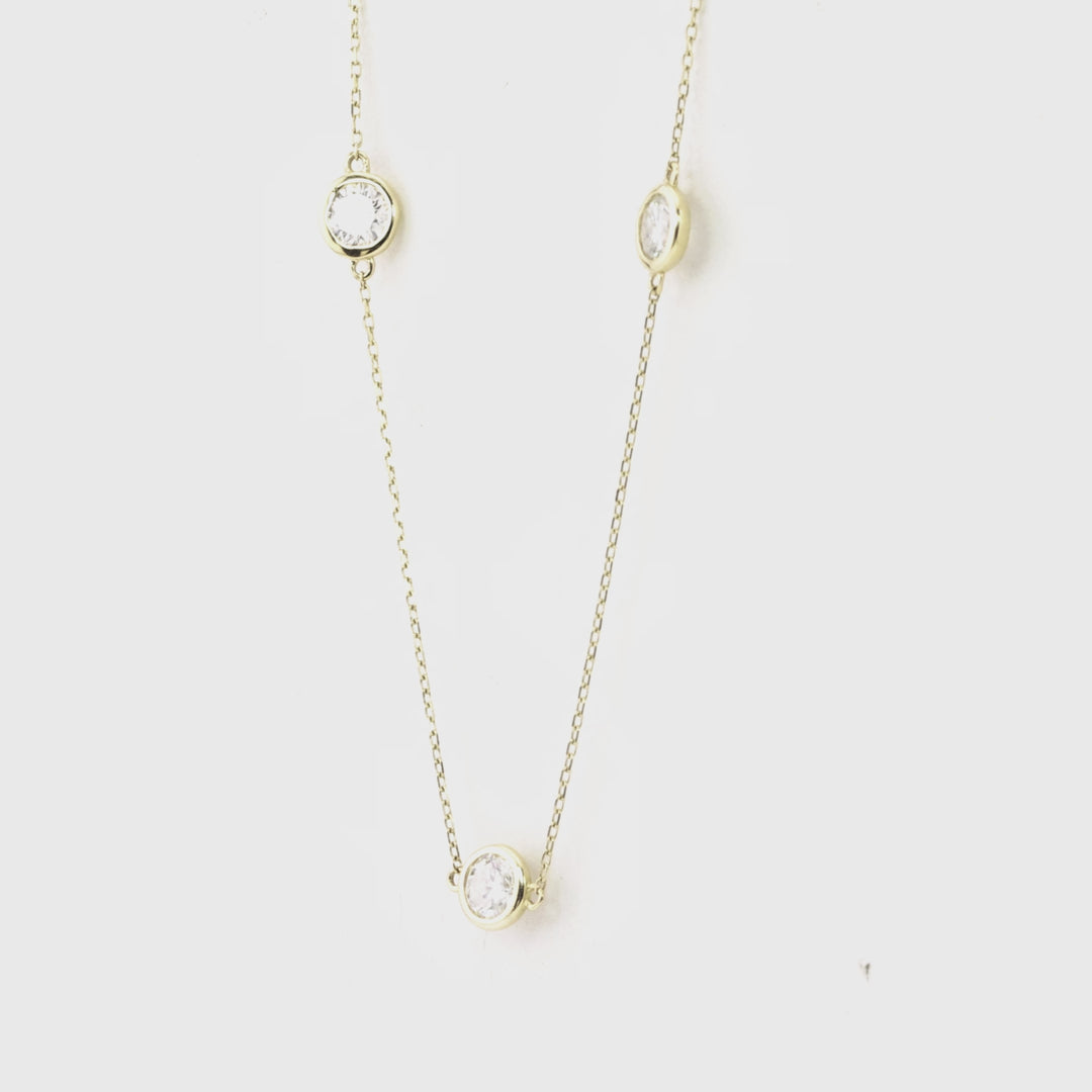 BellaMoi White Moissanite Station Necklace in 14K Yellow Gold