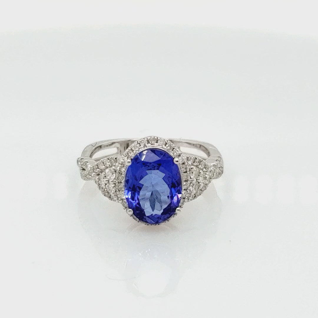 2.60 Cts Tanzanite and White Diamond Ring in 14K White Gold