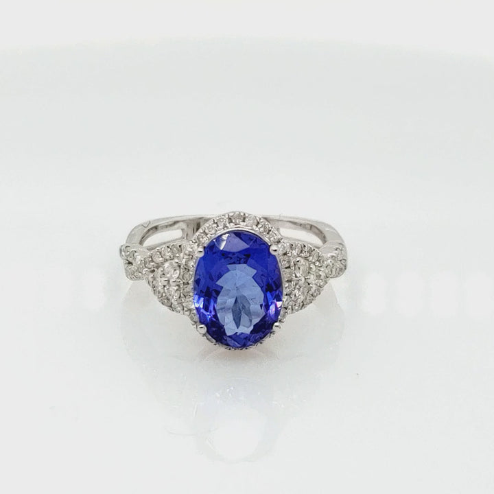 2.60 Cts Tanzanite and White Diamond Ring in 14K White Gold