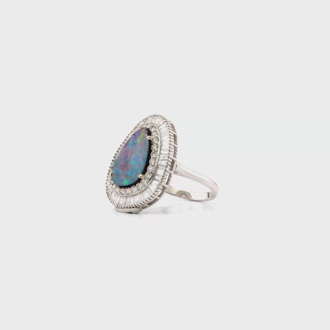 2.52 Cts Australian Opal Doublet and White Diamond Ring in 14K Two Tone