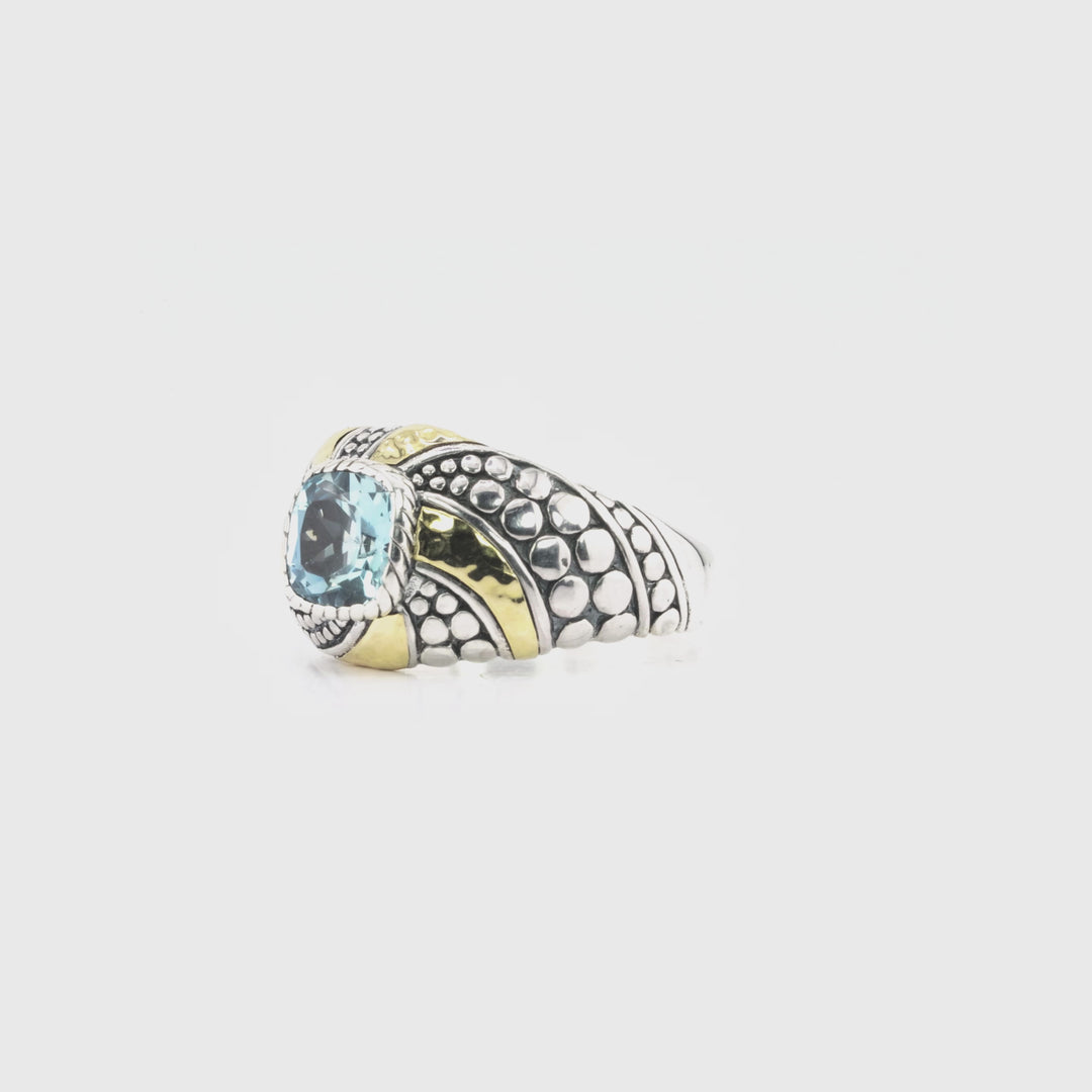 0.60 Cts Blue Topaz Band Ring in Two Tone 925 Silver