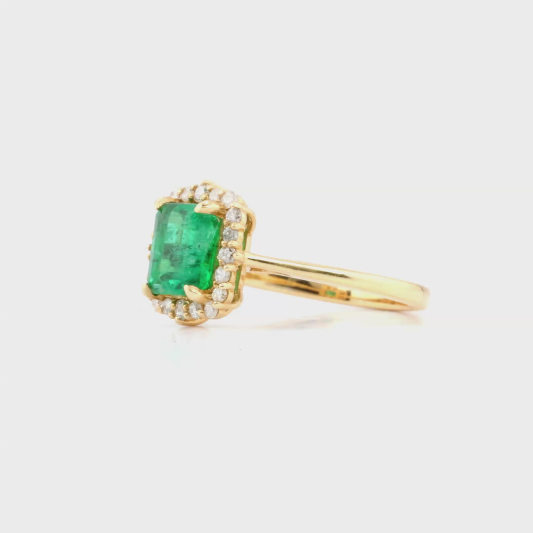 1.65 Cts Emerald and White Diamond Ring in 14K Yellow Gold