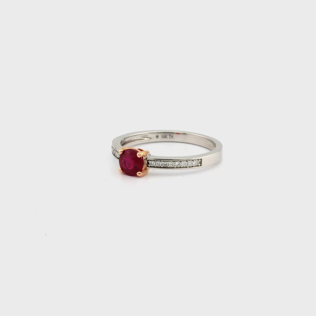 0.62 Cts Ruby and White Diamond Ring in 14K Two Tone
