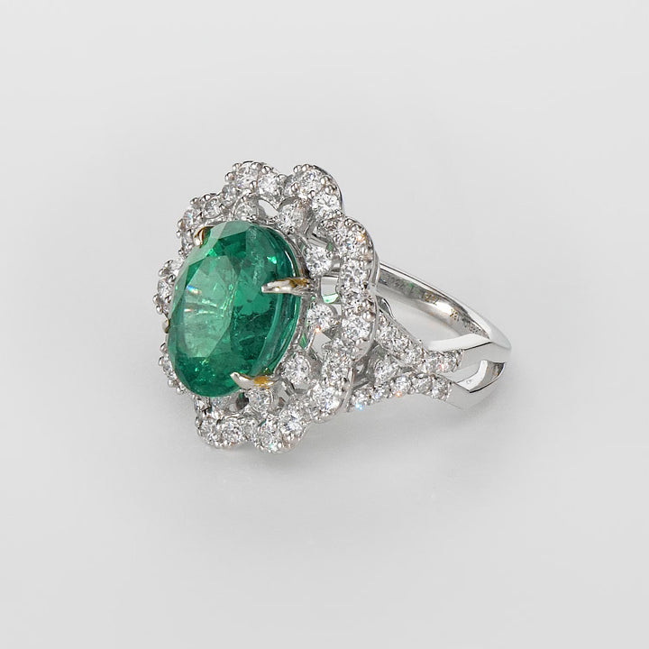 7.71 Cts Emerald and White Diamond Ring in 18K Two Tone
