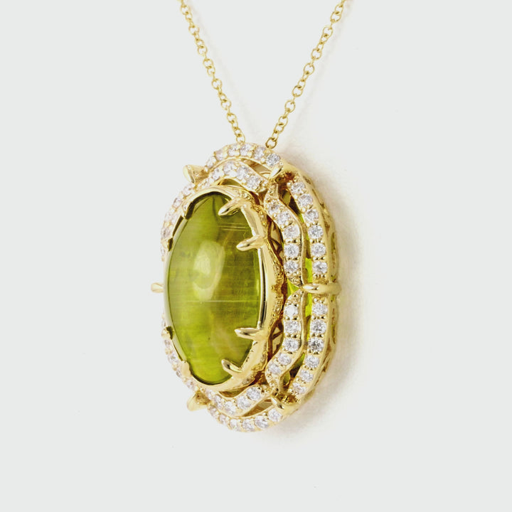 11.93 Cts Sillimanite and White Diamond Pendant in 14K Yellow Gold