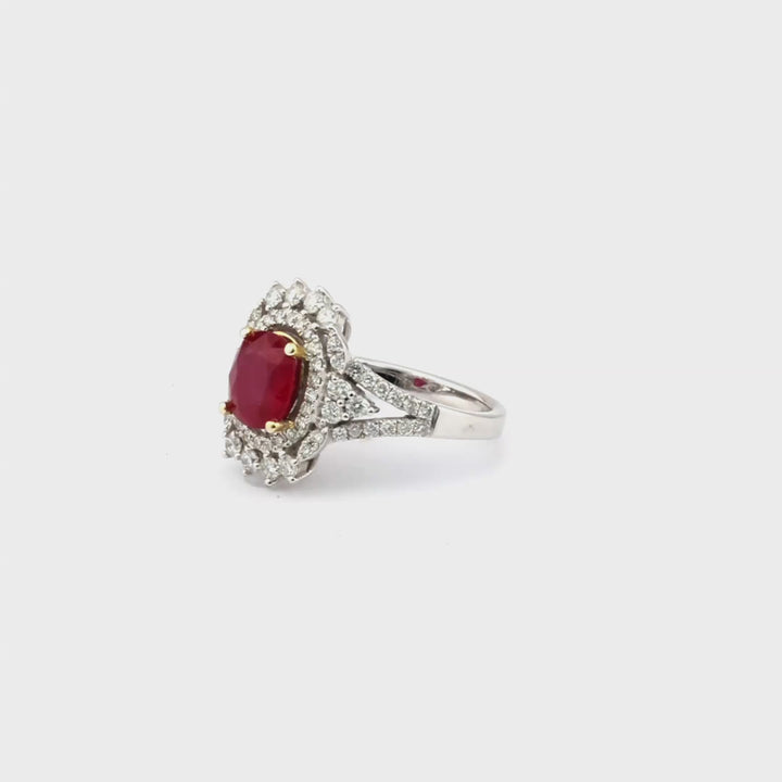 1.93 Cts Ruby and White Diamond Ring in 14K Two Tone