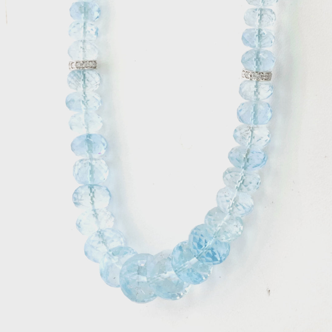 120 Cts Aquamarine and White Diamond Necklace in 18K White Gold