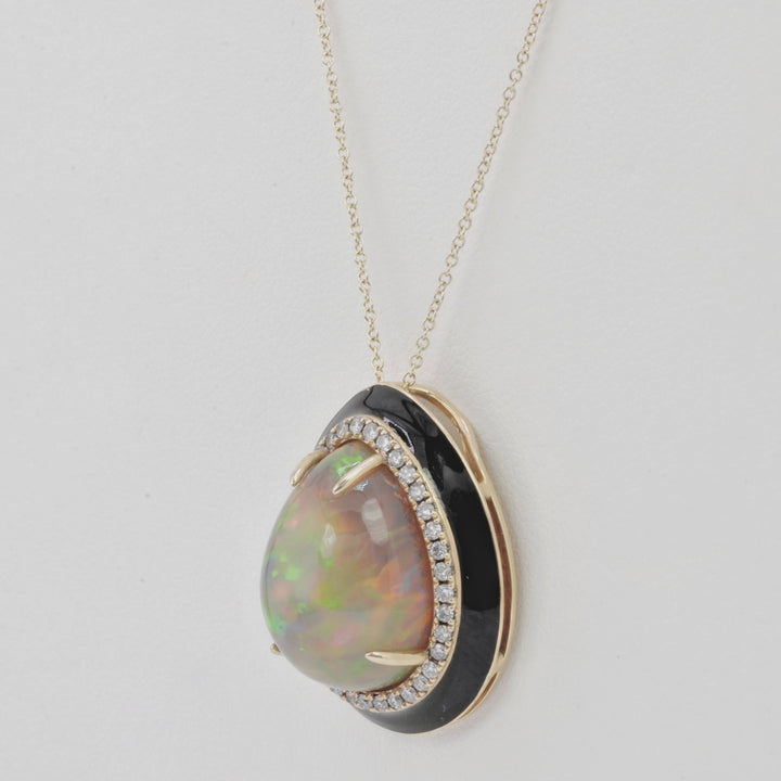 10.3 Cts White Opal and White Diamond Pendant in 14K Yellow Gold