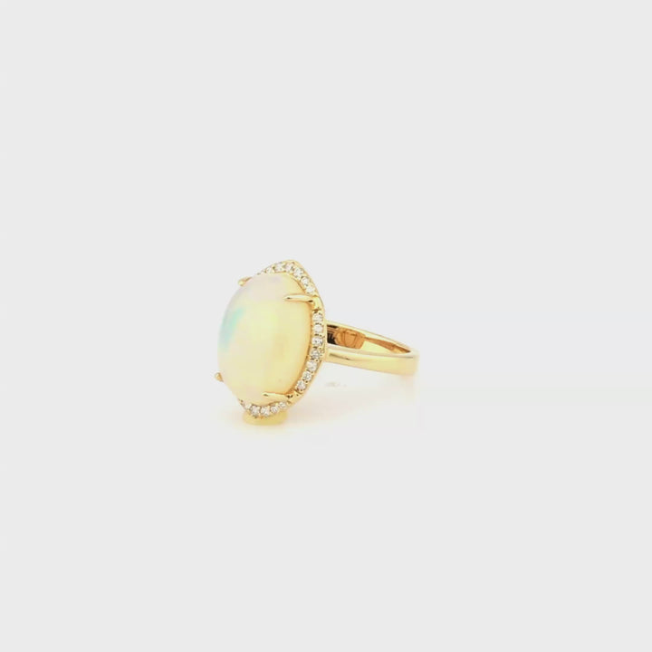 3.35 Cts Opal and White Diamond Ring in 14K Yellow Gold