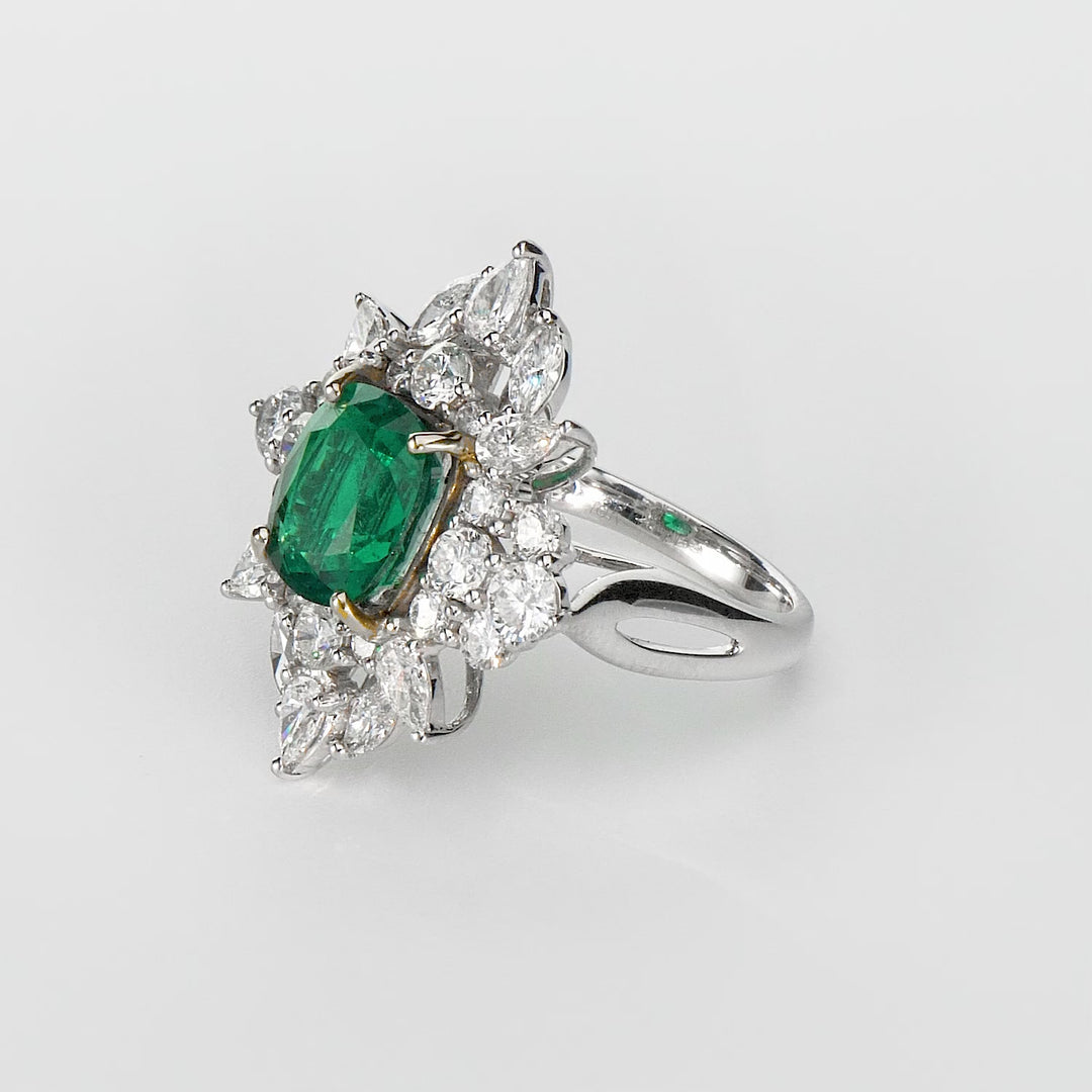 3.25 Cts Zambian Emerald and White Diamond Ring in 18K Two Tone
