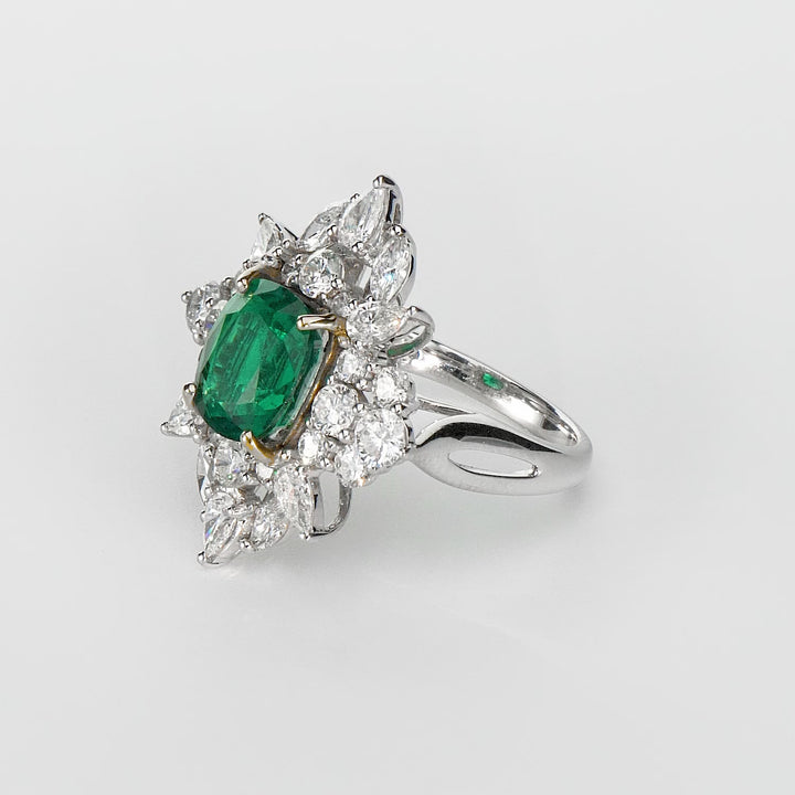 3.25 Cts Zambian Emerald and White Diamond Ring in 18K Two Tone
