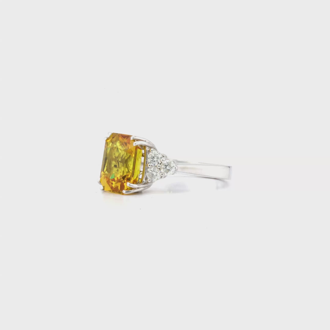 6.02 Cts Yellow Sapphire and White Diamond Ring in 18K White Gold