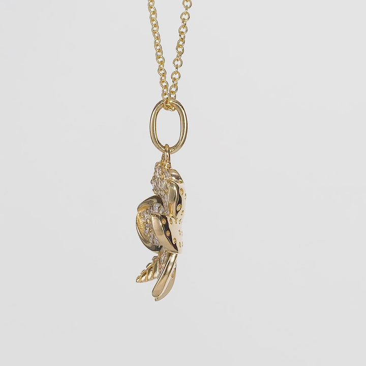 0.30 Cts White Diamond FLOWER LEAF Pendant in 14K Yellow Gold