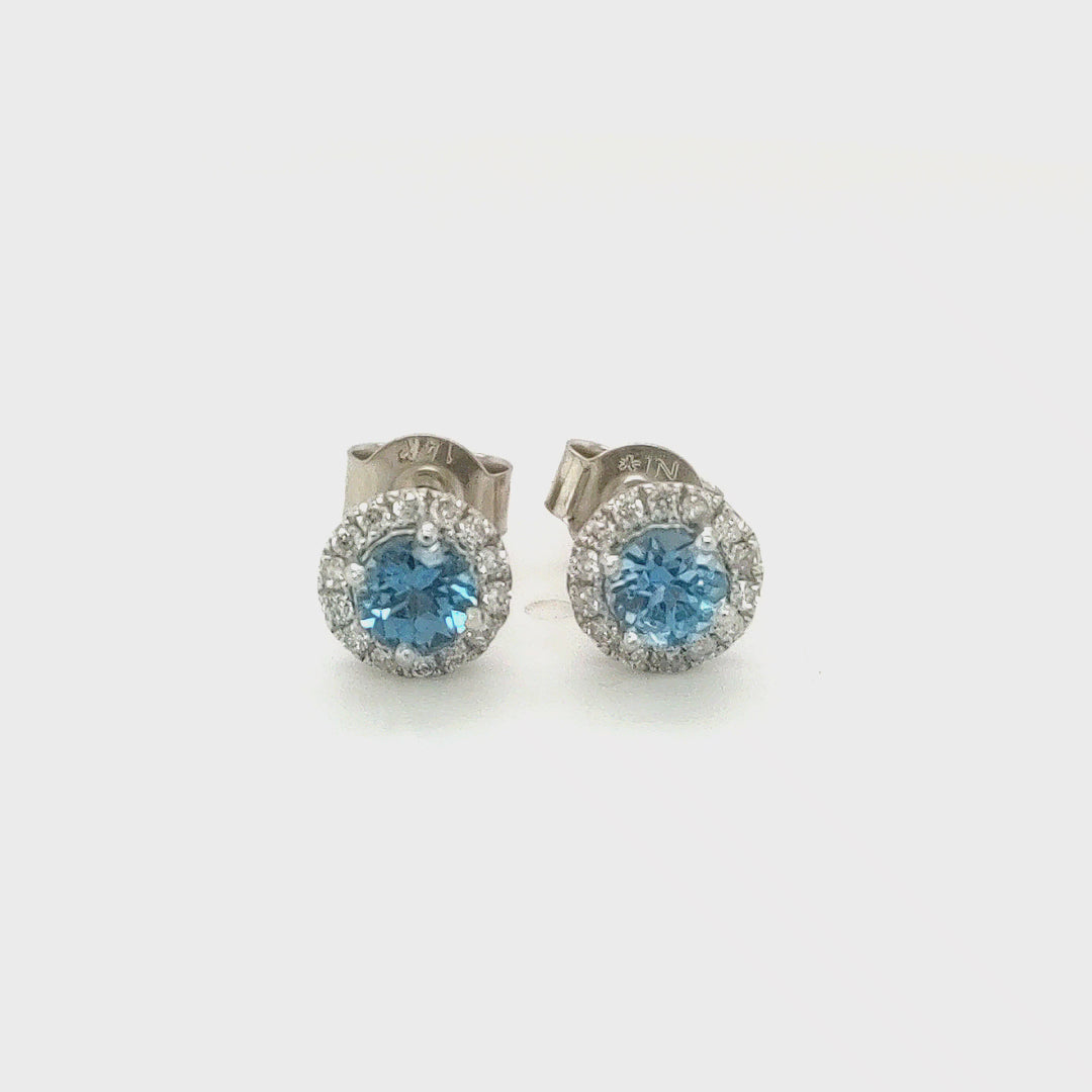 0.67 Cts Blue Topaz and  White Diamond Earring in 14K White Gold
