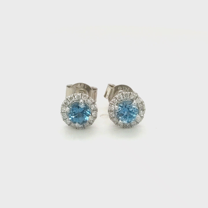 0.67 Cts Blue Topaz and  White Diamond Earring in 14K White Gold