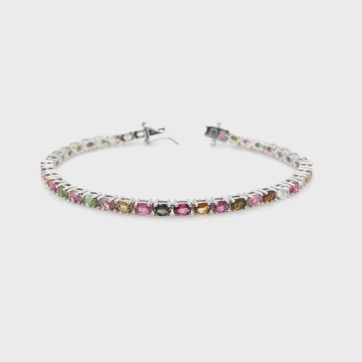 6.12 Cts Multi Tourmaline Tennis Bracelet in 925 Sterling Silver