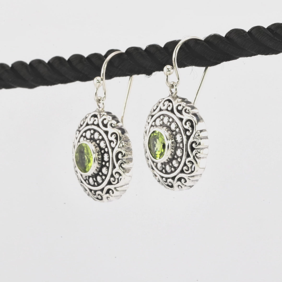 0.50 Cts Peridot Dangle Earring in Oxidized 925 Silver