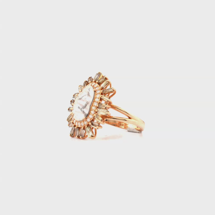 0.63 Cts Diamond Slice and Brown Diamond Ring in 14K Rose Gold