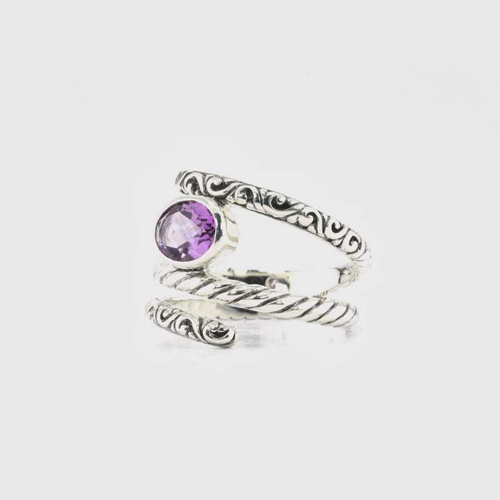 1.00 Cts Amethyst Spiral Ring in Oxidized 925 Silver