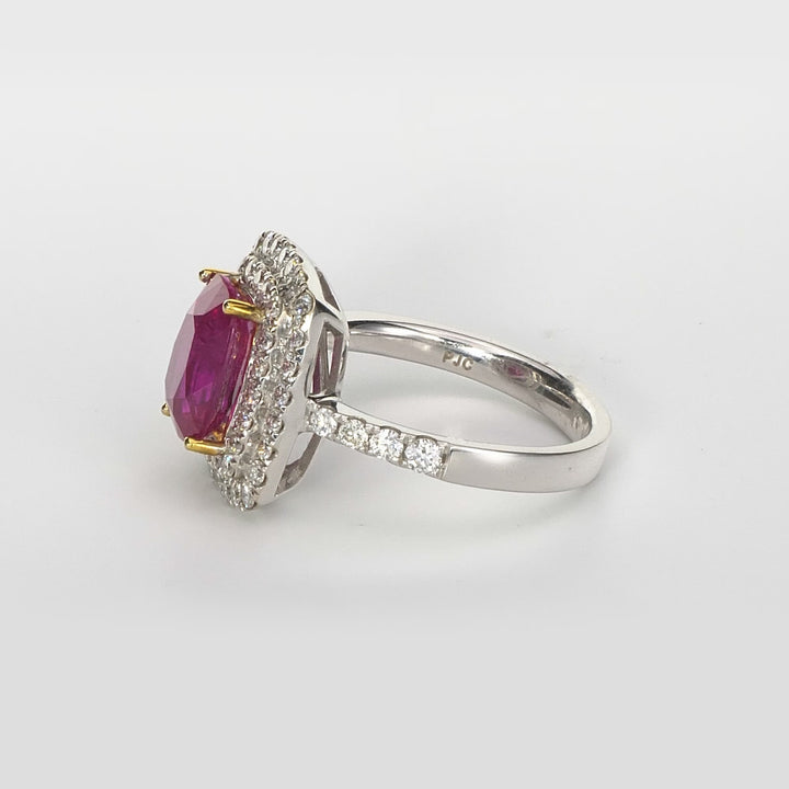 3.28 Cts Ruby and White Diamond Ring in 14K Two Tone