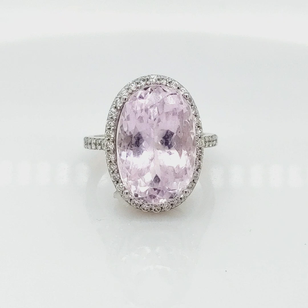 16.96 Cts Kunzite and White Diamond Ring in 14K 2-Tone
